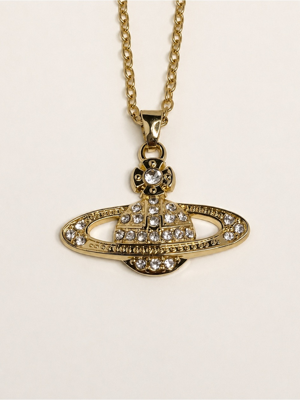 Vivienne Westwood Mini Bas Relief Orb Necklace Gold Crystal Pendant